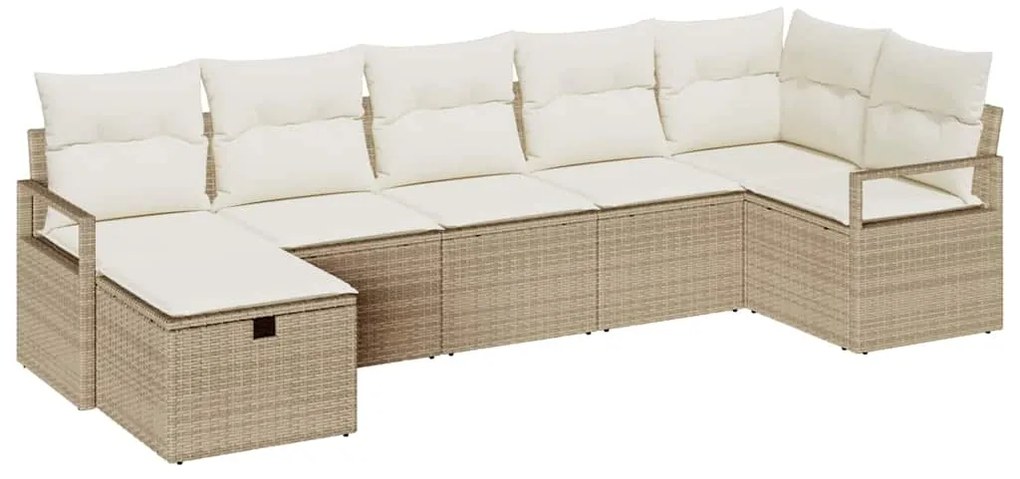 Conjunto de Sofá de Jardim vidaXL de 7 Peças com Almofadas Bege Rattan
