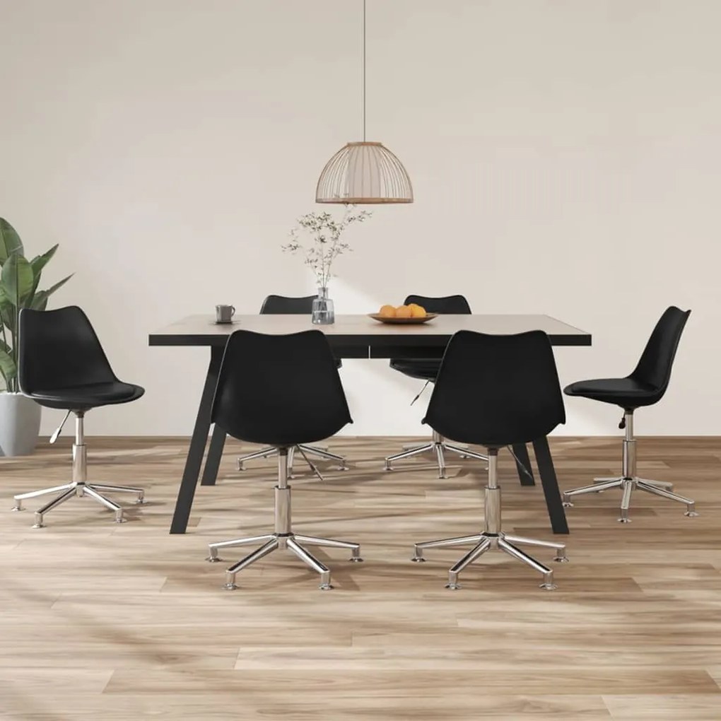 vidaXL Cadeiras de jantar giratórias 6 pcs couro artificial preto