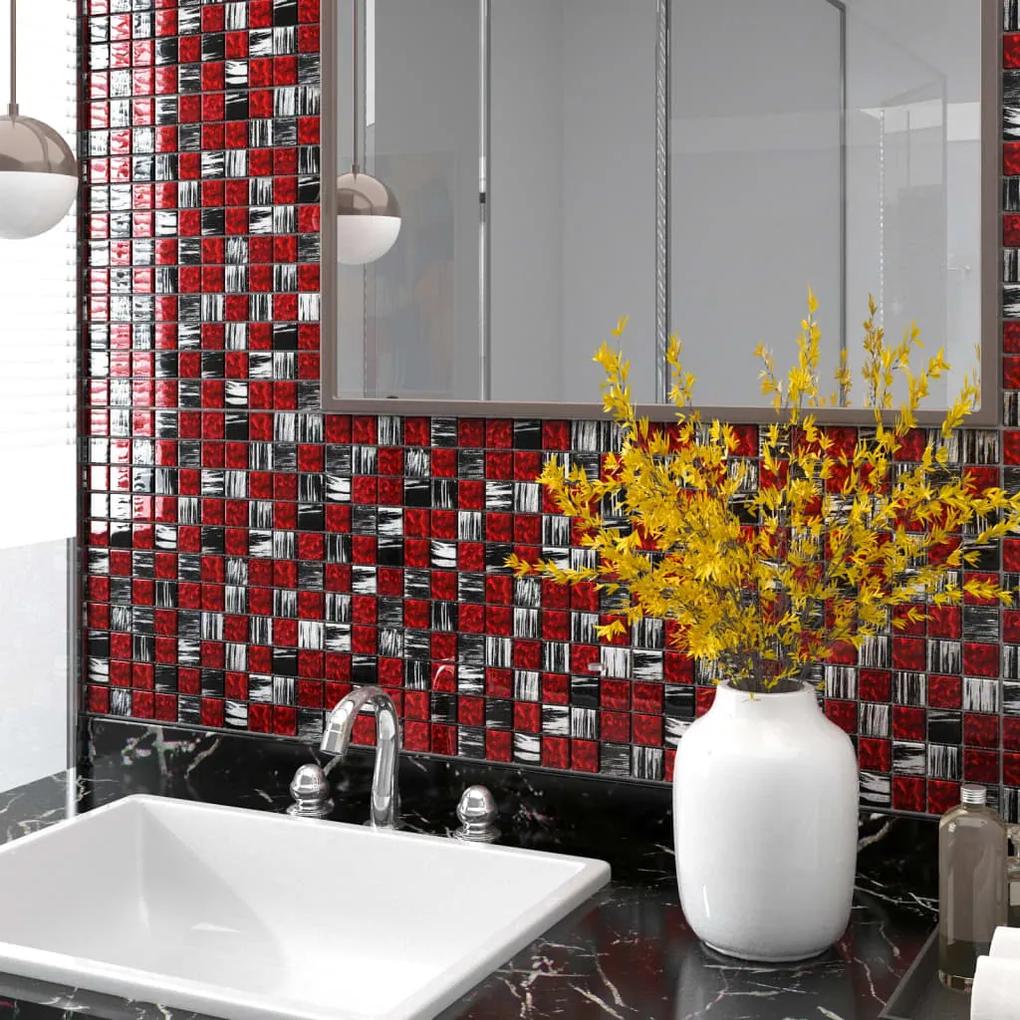 Ladrilhos de mosaico adesivos 11 pcs 30x30 cm preto e vermelho