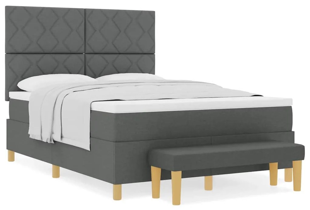 Cama Box Spring com Colchão e Banco Cinza Escuro 140x200 cm Tecido