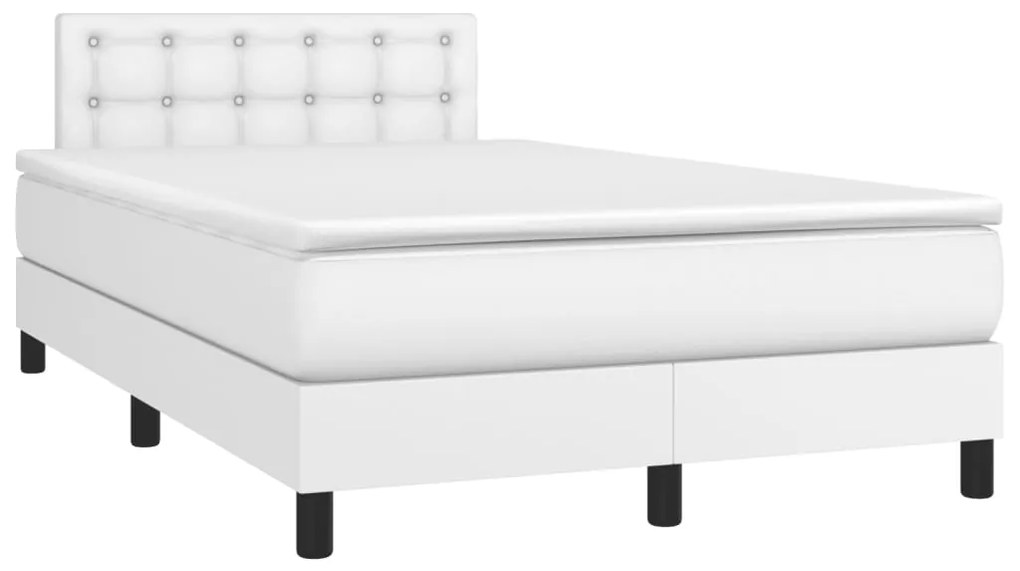 vidaXL Cama box spring c/colchão/LED 120x190cm couro artificial branco