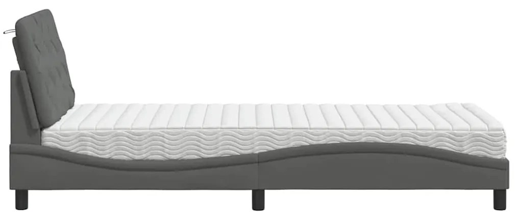 Cama com colchão 80x200 cm tecido cinzento-escuro