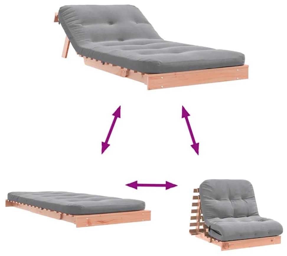 Sofá-cama futon com colchão 80x206x11 cm madeira douglas maciça
