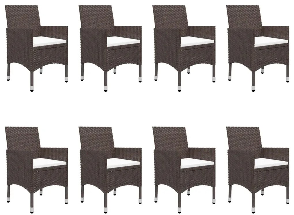 9 pcs conjunto de jantar para jardim com almofadões castanho