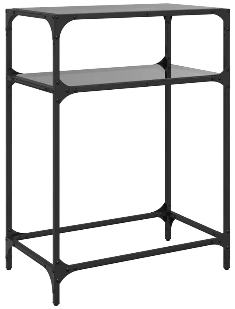 Mesa consola com tampo em vidro preto 60x35x81 cm aço