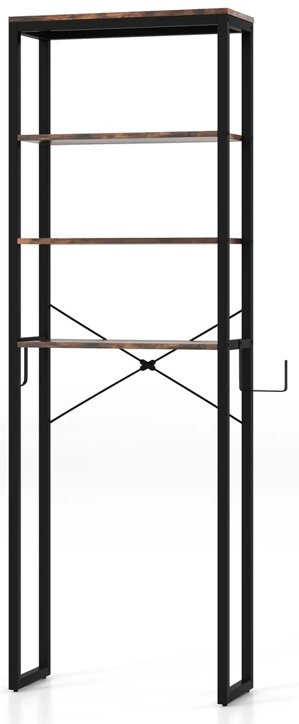 Organizador de armazenamento sobre o piso do vaso sanitário com prateleiras ajustáveis ​​- Preto