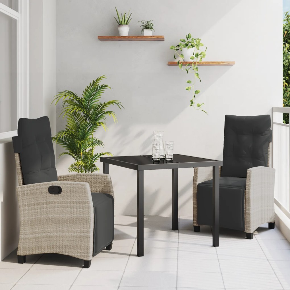 vidaXL Conjunto de Jantar de Jardim de 3 Peças Cinza Claro de Rattan Poliéster