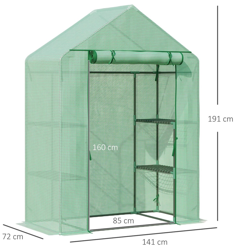 Estufa de Jardim 140x70x190cm Estufa com 4 Prateleiras Porta Enrolável