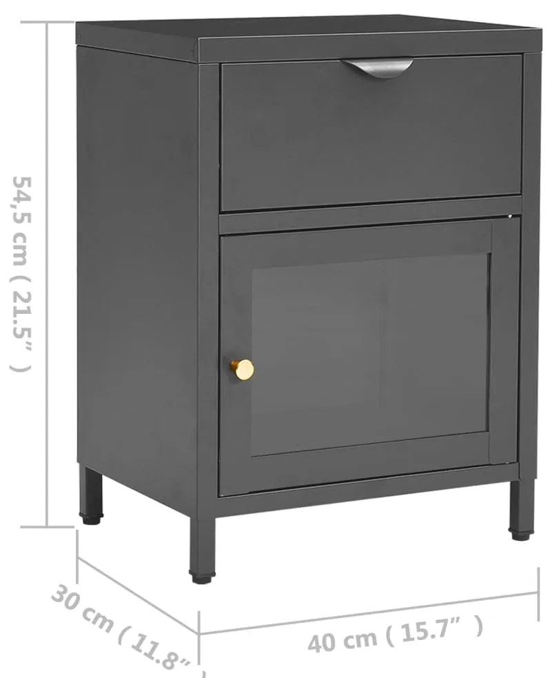 Mesa de cabeceira 40x30x54,5 cm vidro e aço antracite
