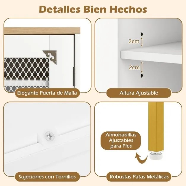 Sapateira com 5 níveis e portas de malha 70 x 35 x 93 cm Organizador moderno para sapatos em madeira com prateleiras ajustáveis e pés brancos