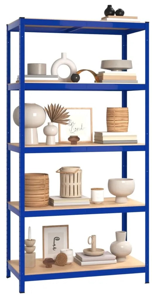 5-Layer Storage Shelf Blue Steel&Madeira de engenharia