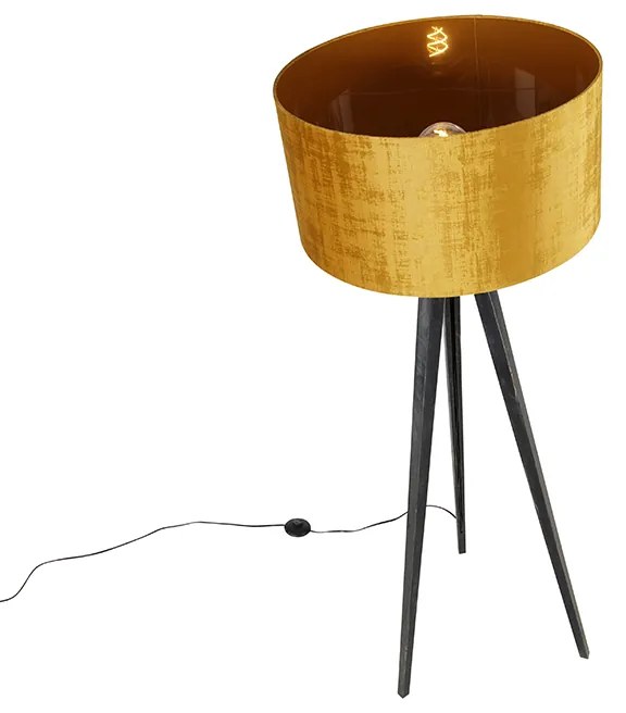Candeeiro de pé tripé preto com cúpula dourada 50 cm - Tripod Classic Moderno