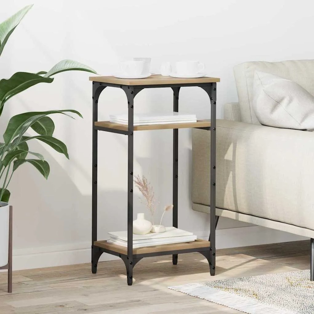 vidaXL Mesa Lateral com prateleira Carvalho Artesanal 40 x 30 x 75 cm