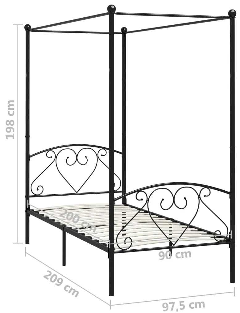 Estrutura de cama com dossel metal preto 90x200 cm