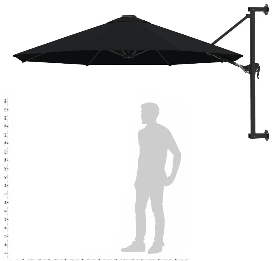 Guarda-sol de montar na parede com mastro metálico 300 cm preto