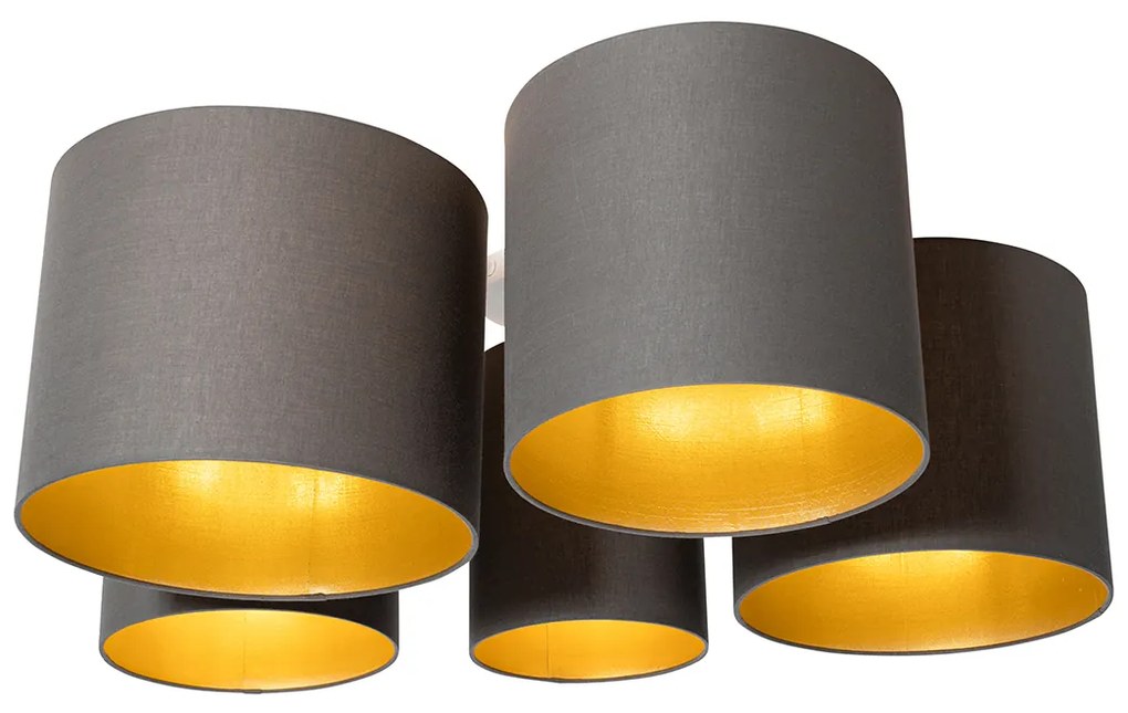 Luminária de teto taupe com interior dourado 5 luzes - Multidrum Moderno