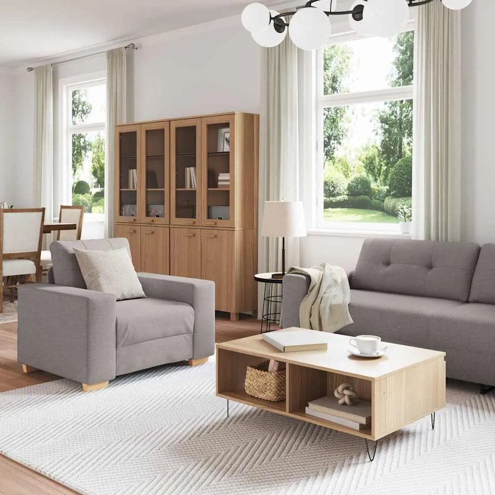 Conjunto de Sofá de 3 Peças com Almofadas em Tecido Taupe