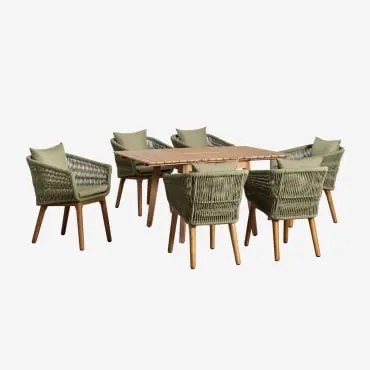 Conjunto De Mesa Extensível De Madeira (90-150x90 Cm) Naele E 6 Cadeiras De Jardim Barker Verde Bambu - Sklum