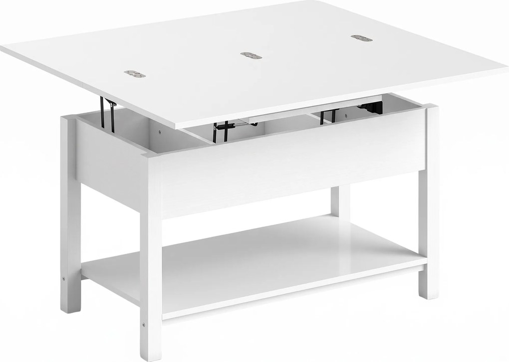 HOMCOM Mesa de centro elevatória e extensível mesa de sala com compartimento oculto prateleira aberta 100x45x50,5cm branco | Aosom Portugal
