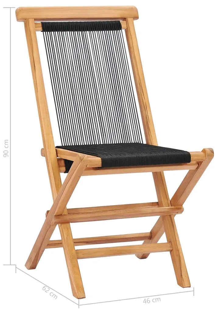 Cadeiras de jardim dobráveis 2 pcs madeira teca maciça e corda