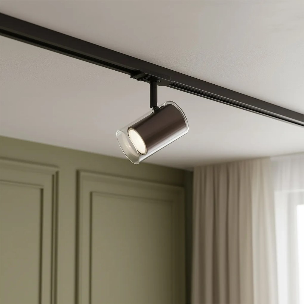 Foco moderno bronze escuro com vidro transparente para sistema de calhas monofásico - Iconic Lloyd