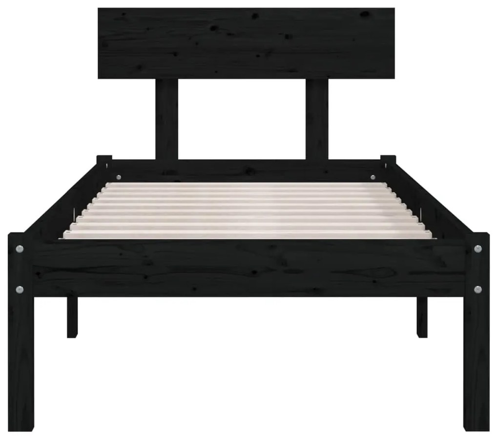 Estrutura de cama solteiro 90x190 cm pinho maciço preto