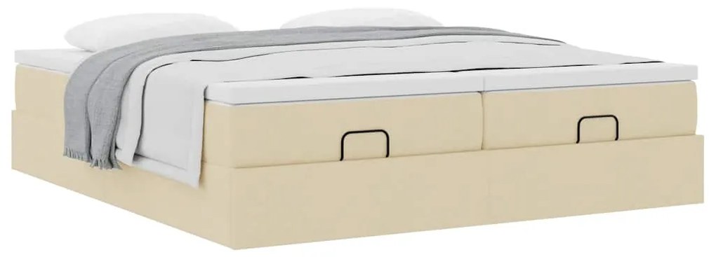 Estrutura de cama otomana com colchões tecido creme 200x200cm