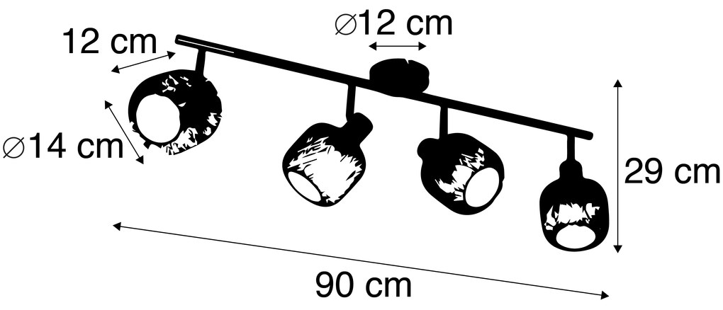 Projetores industriais pretos com dourado 4 luzes - Bliss Mesh