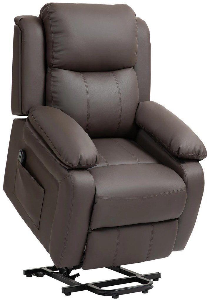 Poltrona Relax Levanta Pessoas com Controle Remoto Reclinação Elétrica de 160° Apoio para os Pés 76x90x105 cm Castanho Escuro
