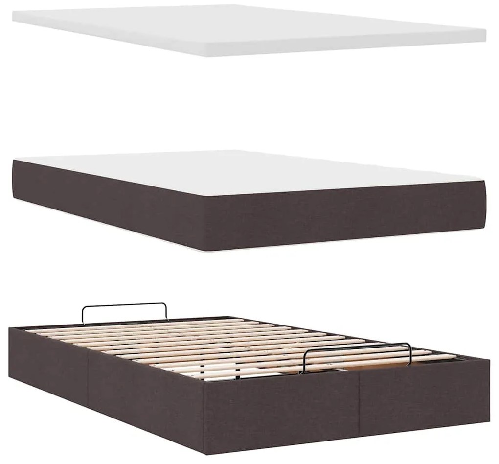Cama otomana com colchão 120x200 cm tecido castanho escuro
