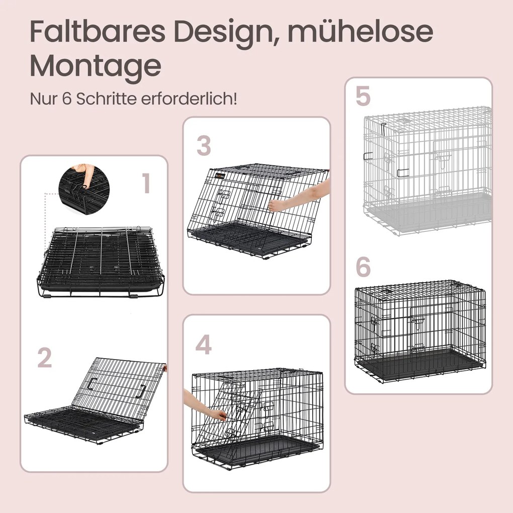 Gaiola dobrável para cães com 2 portas 92,5 x 57,5 x 64 cm preto