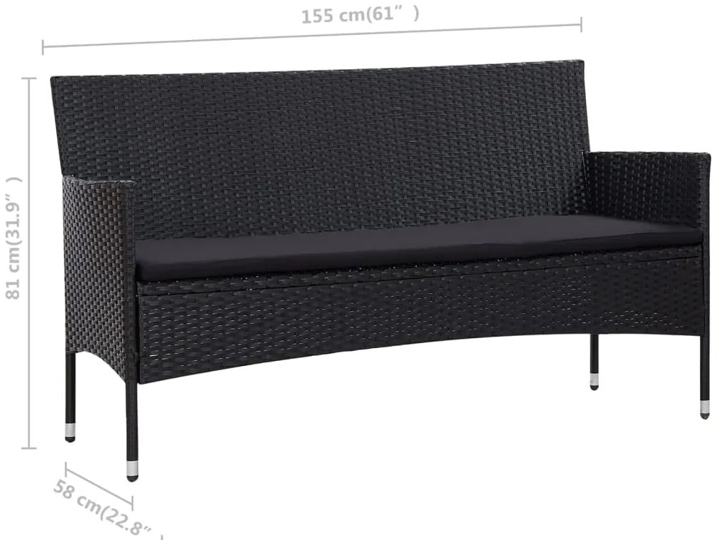 4 pcs conjunto lounge de jardim c/ almofadões vime PE preto