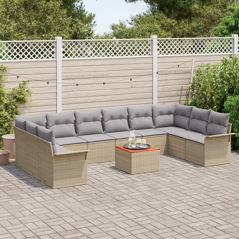 Conjunto de Sofá para Jardim vidaXL de 11 Peças com Almofadas Bege Rat