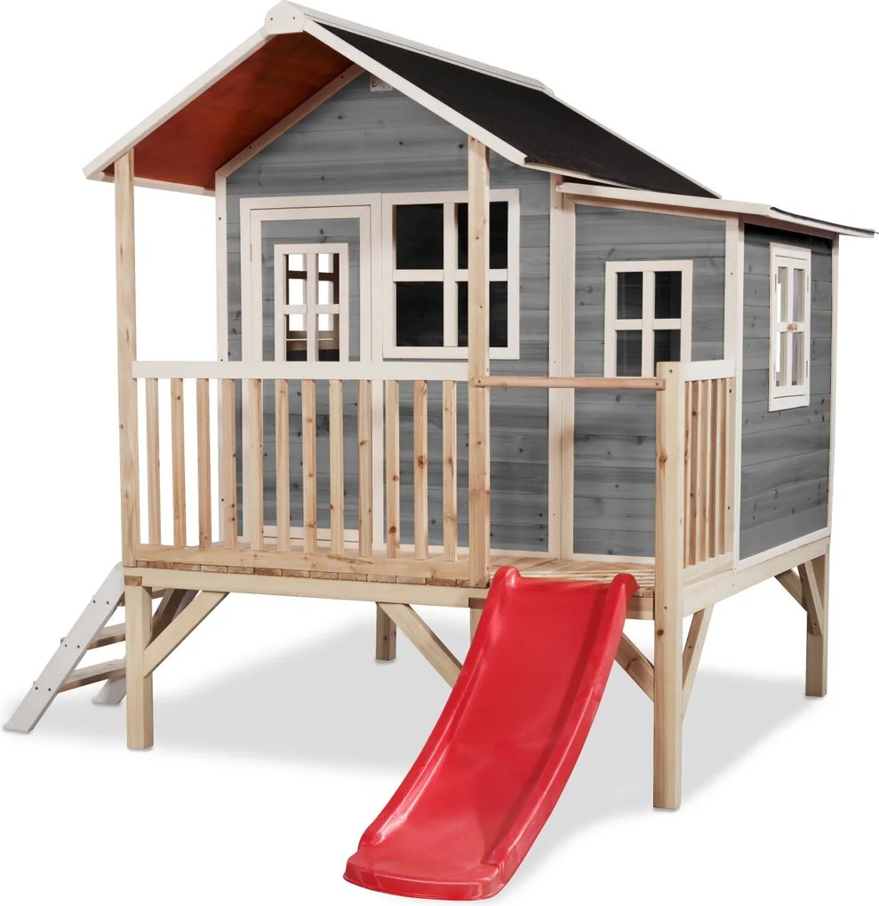 Casa de brincar infantil exterior para crianças Loft 350 em madeira com escorrega - Cinzenta