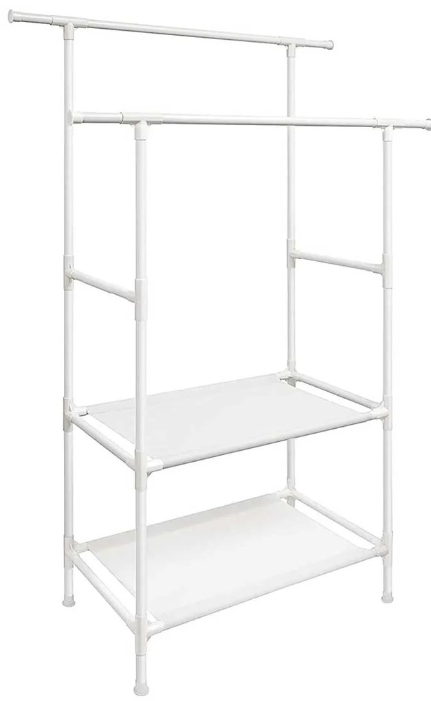 Cabideiro SONGMICS, suporte de metal para roupas com 2 trilhos para pendurar e 2 prateleiras de armazenamento, capacidade de carga máxima de 70 kg, fácil montagem, branco RDR02WT