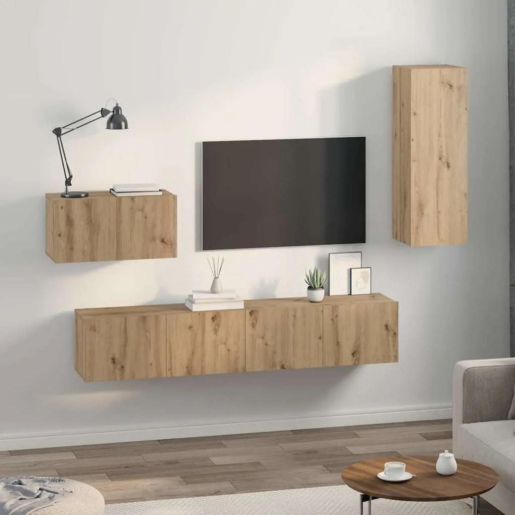Gabinete de TV de Parede 4 pcs Carvalho Artesanal
