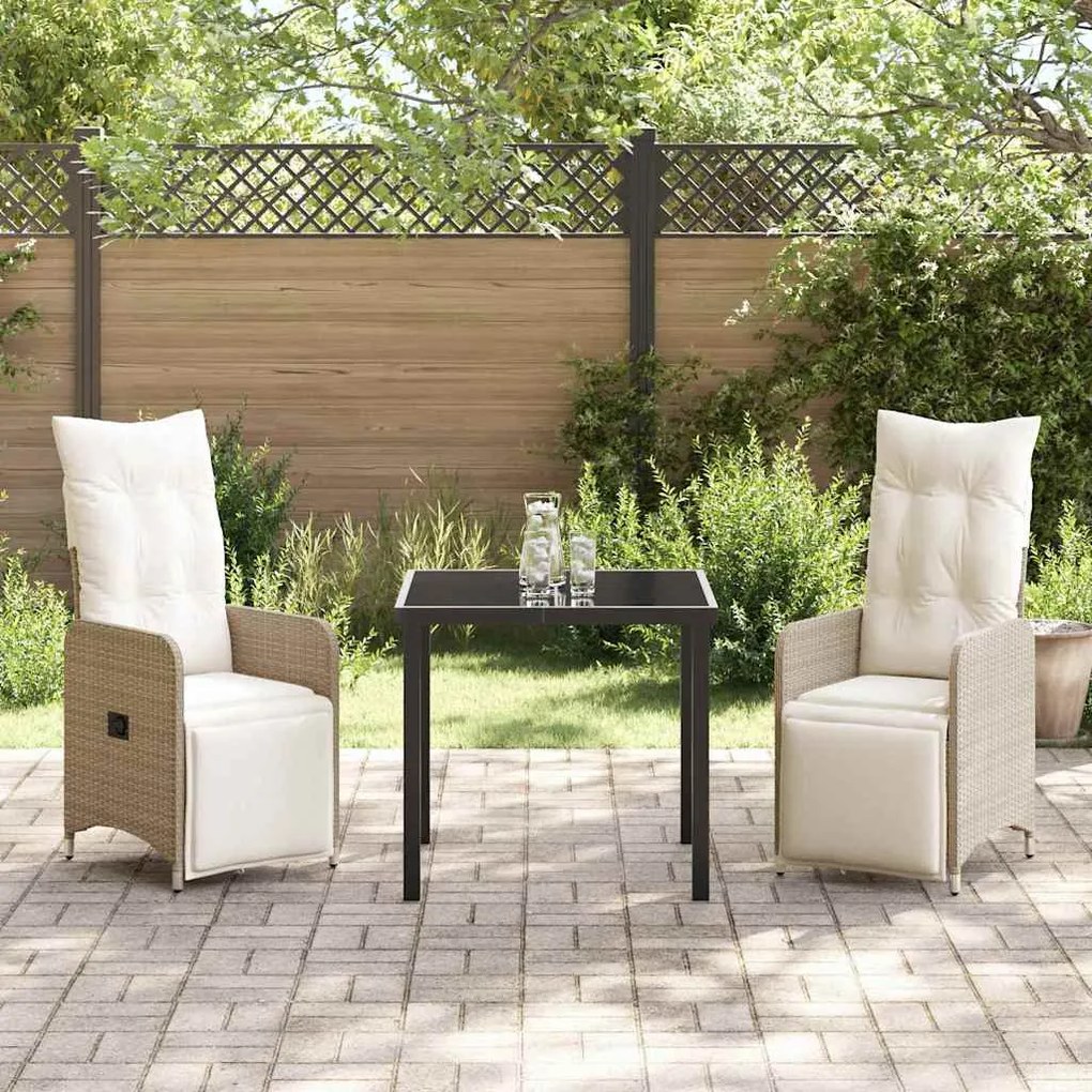 Conjunto de Jantar de Jardim 3 Peças com Almofadas Bege de Rattan Sint
