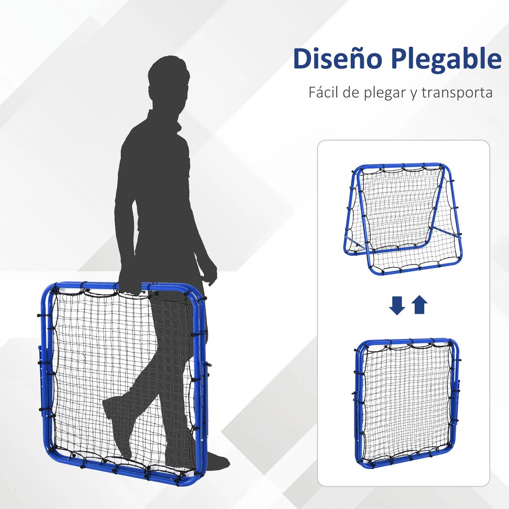 HOMCOM Rede de rebote dobravél Ângulo ajustável de 5 níveis com tubo de aço para Futebol Tênis Baseball 100x95x90 cm Azul