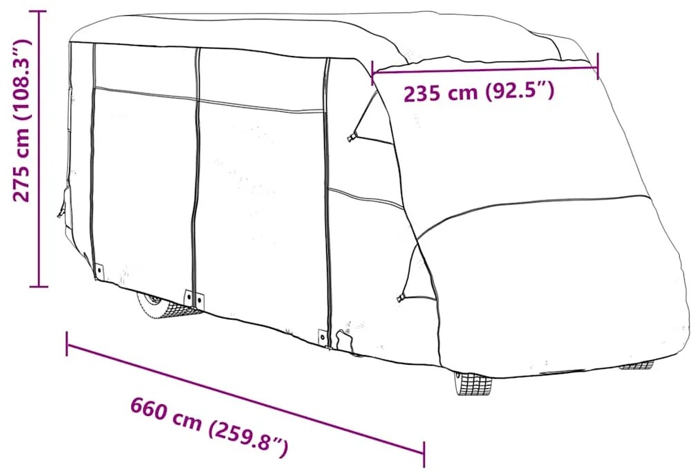 Capas autocaravanas 660x235x275 cm tecido não tecido cinzento