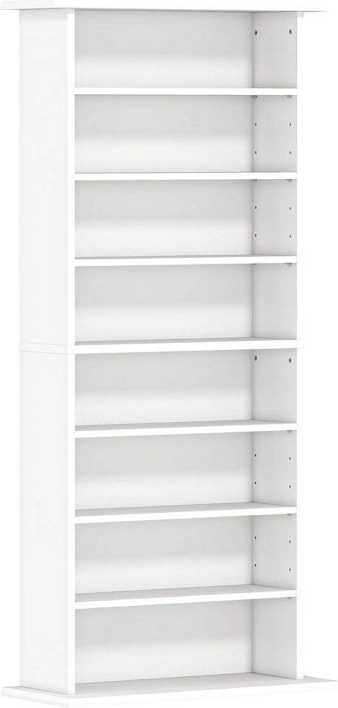 HOMCOM Estante Estreita para CDs e DVDs com 8 Compartimentos Prateleiras Ajustáveis 58x24x126,3 cm Branco | Aosom Portugal
