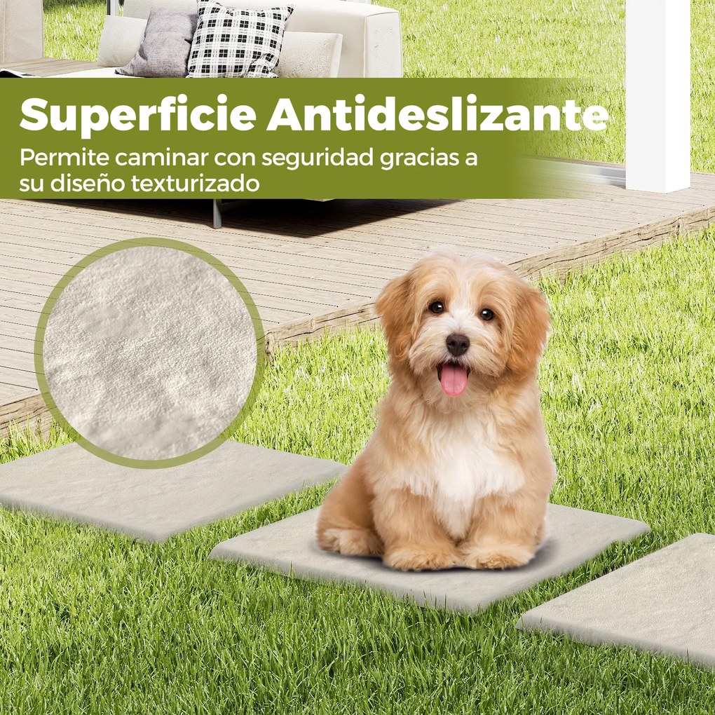 Conjunto de 16 degraus de 39,5 x 39,5 cm com estacas de fixação ao solo e pedras decorativas para passarelas de jardim, pavimentos exteriores, relvado