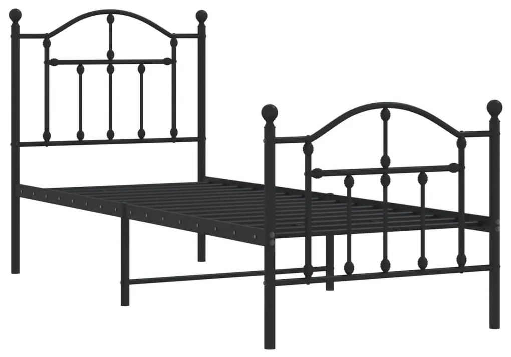 Estrutura de cama com cabeceira e pés 75x190 cm metal preto