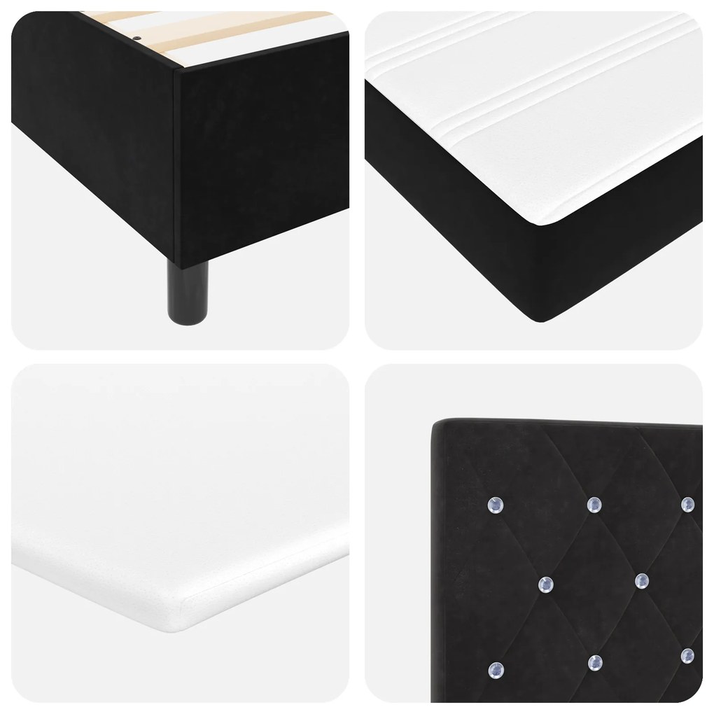 Cama Box com Colchão e LED Preto 100x200 cm Veludo