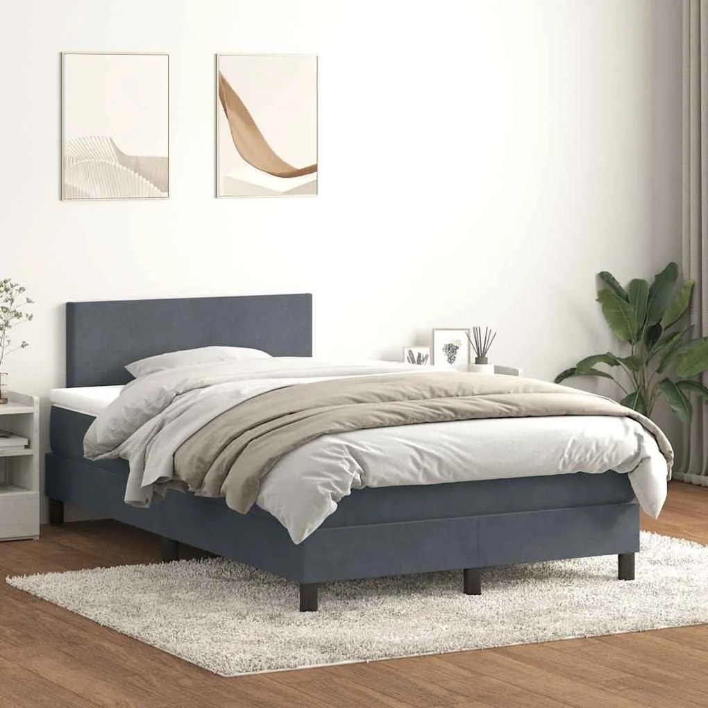 vidaXL Cama com molas/colchão 120x210 cm veludo cinzento-escuro