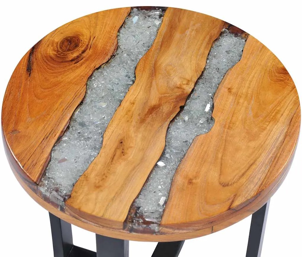 Mesa de centro 40x45 cm madeira de teca maciça e poliresina
