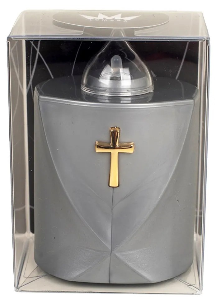 Círio Elétrico Cruz Prateado 7.2X6.2X11cm