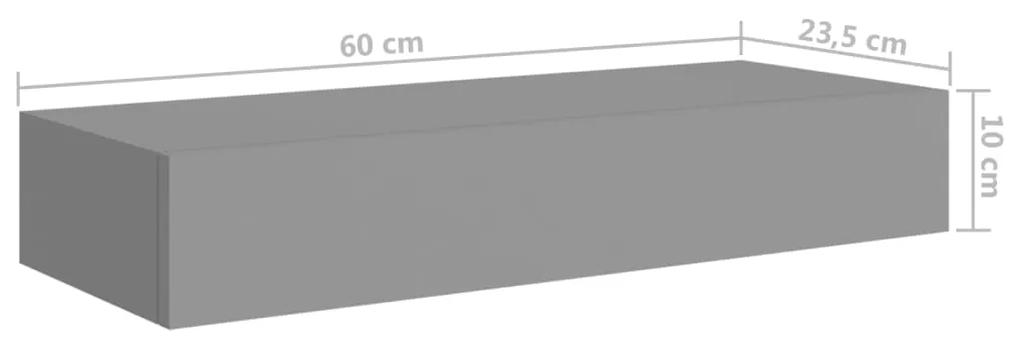 Prateleira de parede com gaveta MDF 60x23,5x10 cm cinzento