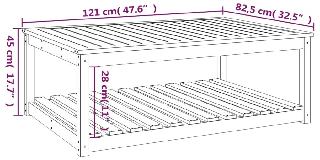 Mesa de jardim 121x82,5x45 cm madeira de pinho maciça branco