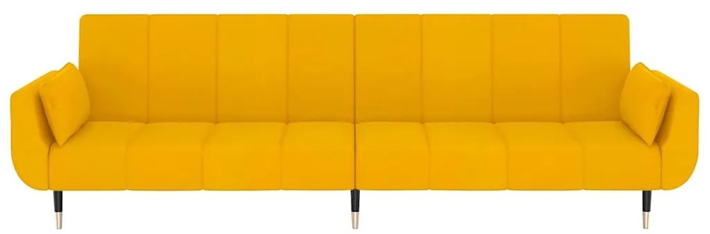 Sofá-cama 2 lugares com duas almofadas veludo amarelo