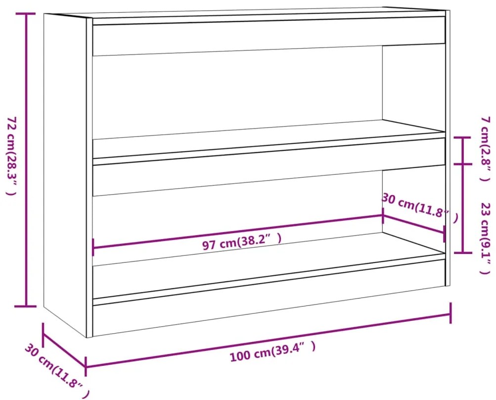 Estante/divisória 100x30x72 cm cor sonoma cinza